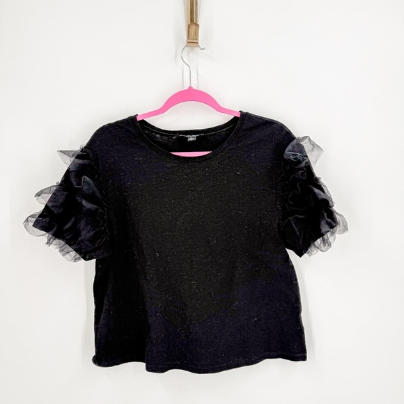 Lea & Viola Black Short Sleeve Tee with Ruffle Detail - Picture 1 of 4
